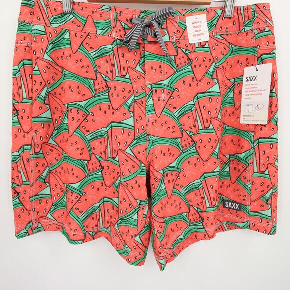 SAXX Swim Trunks Red Green Watermelon Print Betawave 2N1 Cooling Liner 36 NWT - Picture 4 of 15